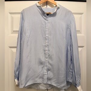 Blue Stripe Ruffle Button Down